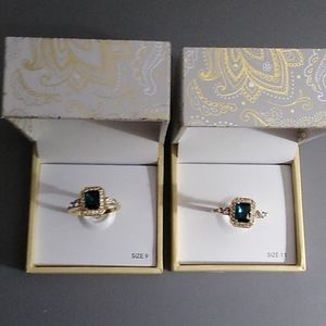 Charter Club Aqua Blue Green goldtone ring set